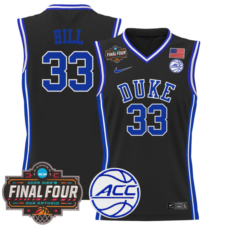 Men Duke Blue Devils #33 Hill black 2025 Final Four Patch NCAA Jersey